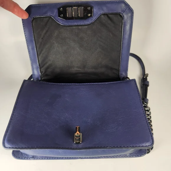 REBECCA MINKOFF Mini Love Chevron Quilted Crossbody Bag Blue Leather Purse - Picture 6 of 13